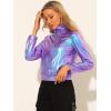 imageAllegra K Womens Holographic Shiny Party Christmas Long Sleeve Lightweight Zipper Metallic JacketBlue Purple