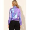 imageAllegra K Womens Holographic Shiny Party Christmas Long Sleeve Lightweight Zipper Metallic JacketBlue Purple