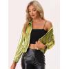 imageAllegra K Womens Holographic Shiny Party Christmas Long Sleeve Lightweight Zipper Metallic JacketGreen Gold