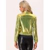 imageAllegra K Womens Holographic Shiny Party Christmas Long Sleeve Lightweight Zipper Metallic JacketGreen Gold