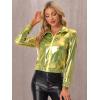 imageAllegra K Womens Holographic Shiny Party Christmas Long Sleeve Lightweight Zipper Metallic JacketGreen Gold