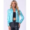 imageAllegra K Womens Holographic Shiny Party Christmas Long Sleeve Lightweight Zipper Metallic JacketLight Aqua Blue