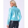 imageAllegra K Womens Holographic Shiny Party Christmas Long Sleeve Lightweight Zipper Metallic JacketLight Aqua Blue