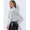 imageAllegra K Womens Holographic Shiny Party Christmas Long Sleeve Lightweight Zipper Metallic JacketLight Silver