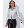 imageAllegra K Womens Holographic Shiny Party Christmas Long Sleeve Lightweight Zipper Metallic JacketLight Silver