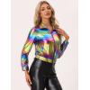 imageAllegra K Womens Holographic Shiny Party Christmas Long Sleeve Lightweight Zipper Metallic JacketMulticolor