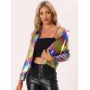 imageAllegra K Womens Holographic Shiny Party Christmas Long Sleeve Lightweight Zipper Metallic JacketMulticolor