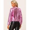 imageAllegra K Womens Holographic Shiny Party Christmas Long Sleeve Lightweight Zipper Metallic JacketPink