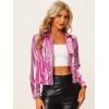 imageAllegra K Womens Holographic Shiny Party Christmas Long Sleeve Lightweight Zipper Metallic JacketPink