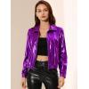 imageAllegra K Womens Holographic Shiny Party Christmas Long Sleeve Lightweight Zipper Metallic JacketPurple