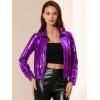 imageAllegra K Womens Holographic Shiny Party Christmas Long Sleeve Lightweight Zipper Metallic JacketPurple