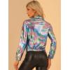 imageAllegra K Womens Holographic Shiny Party Christmas Long Sleeve Lightweight Zipper Metallic JacketRainbow