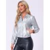 imageAllegra K Womens Holographic Shiny Party Christmas Long Sleeve Lightweight Zipper Metallic JacketRainbow Silver