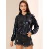 imageAllegra K Womens Sequin Jacket Casual Long Sleeve Zipper Fall Winter Shiny Glitter Sparkly Bomber JacketsBlack Rainbow