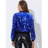 imageAllegra K Womens Sequin Jacket Casual Long Sleeve Zipper Fall Winter Shiny Glitter Sparkly Bomber JacketsBlue