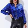 imageAllegra K Womens Sequin Jacket Casual Long Sleeve Zipper Fall Winter Shiny Glitter Sparkly Bomber JacketsBlue