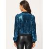 imageAllegra K Womens Sequin Jacket Casual Long Sleeve Zipper Fall Winter Shiny Glitter Sparkly Bomber JacketsBlues