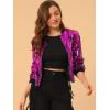 imageAllegra K Womens Sequin Jacket Casual Long Sleeve Zipper Fall Winter Shiny Glitter Sparkly Bomber JacketsFuchsia