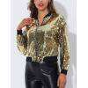 imageAllegra K Womens Sequin Jacket Casual Long Sleeve Zipper Fall Winter Shiny Glitter Sparkly Bomber JacketsGold