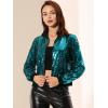 imageAllegra K Womens Sequin Jacket Casual Long Sleeve Zipper Fall Winter Shiny Glitter Sparkly Bomber JacketsLake Blue