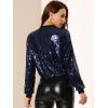 imageAllegra K Womens Sequin Jacket Casual Long Sleeve Zipper Fall Winter Shiny Glitter Sparkly Bomber JacketsNavy