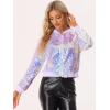 imageAllegra K Womens Sequin Jacket Casual Long Sleeve Zipper Fall Winter Shiny Glitter Sparkly Bomber JacketsPink Purple