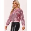 imageAllegra K Womens Sequin Jacket Casual Long Sleeve Zipper Fall Winter Shiny Glitter Sparkly Bomber JacketsPinks