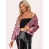 imageAllegra K Womens Sequin Jacket Casual Long Sleeve Zipper Fall Winter Shiny Glitter Sparkly Bomber JacketsPinks