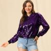 imageAllegra K Womens Sequin Jacket Casual Long Sleeve Zipper Fall Winter Shiny Glitter Sparkly Bomber JacketsPurple