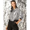 imageAllegra K Womens Sequin Jacket Casual Long Sleeve Zipper Fall Winter Shiny Glitter Sparkly Bomber JacketsSilver