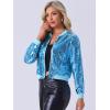 imageAllegra K Womens Sequin Jacket Casual Long Sleeve Zipper Fall Winter Shiny Glitter Sparkly Bomber JacketsSky Blue