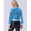 imageAllegra K Womens Sequin Jacket Casual Long Sleeve Zipper Fall Winter Shiny Glitter Sparkly Bomber JacketsSky Blue