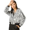 imageAllegra K Womens Sequin Jacket Casual Long Sleeve Zipper Fall Winter Shiny Glitter Sparkly Bomber JacketsSilver