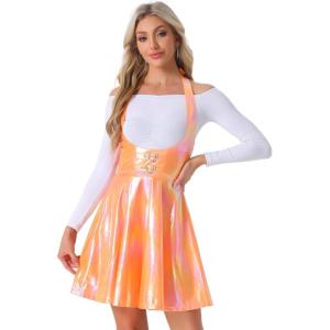 imageAllegra K Metallic Skirts for Womens Holographic Party Shimmering High Waist Gothic Suspender SkirtLight Orange