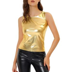 imageAllegra K Womens Christmas Shiny Party Club Cami Sparkly Metallic Tank TopGold Tone