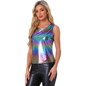 imageAllegra K Womens Christmas Shiny Party Club Cami Sparkly Metallic Tank TopMulticolor