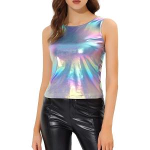 imageAllegra K Womens Christmas Shiny Party Club Cami Sparkly Metallic Tank TopMulticolor Blue