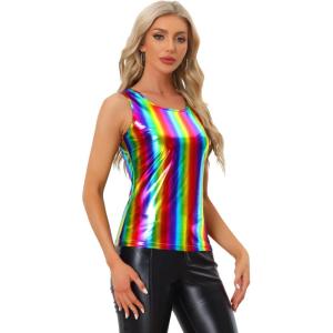 imageAllegra K Womens Christmas Shiny Party Club Cami Sparkly Metallic Tank TopRainbow