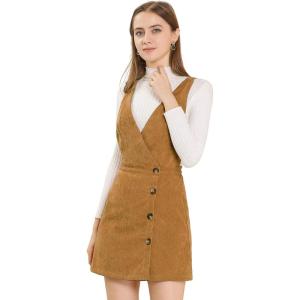 imageAllegra K Womens Corduroy Mini V Neck Vintage ALine Bib Christmas Overall Pinafore DressBrown