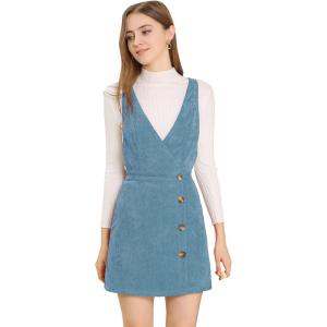 imageAllegra K Womens Corduroy Mini V Neck Vintage ALine Bib Christmas Overall Pinafore DressDusty Blue