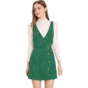 imageAllegra K Womens Corduroy Mini V Neck Vintage ALine Bib Christmas Overall Pinafore DressGreen