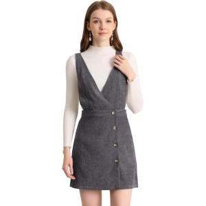 imageAllegra K Womens Corduroy Mini V Neck Vintage ALine Bib Christmas Overall Pinafore DressGrey