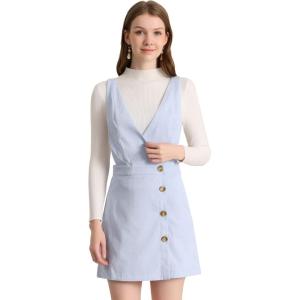 imageAllegra K Womens Corduroy Mini V Neck Vintage ALine Bib Christmas Overall Pinafore DressLight Blue