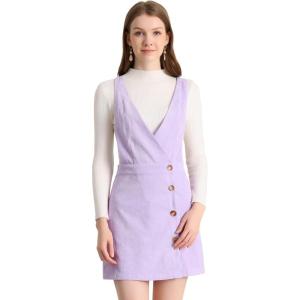 imageAllegra K Womens Corduroy Mini V Neck Vintage ALine Bib Christmas Overall Pinafore DressLight Purple