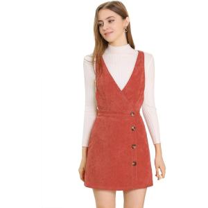 imageAllegra K Womens Corduroy Mini V Neck Vintage ALine Bib Christmas Overall Pinafore DressOrange