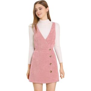 imageAllegra K Womens Corduroy Mini V Neck Vintage ALine Bib Christmas Overall Pinafore DressPink