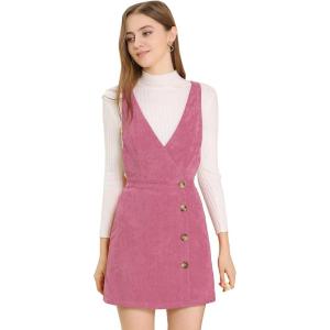 imageAllegra K Womens Corduroy Mini V Neck Vintage ALine Bib Christmas Overall Pinafore DressRose Red