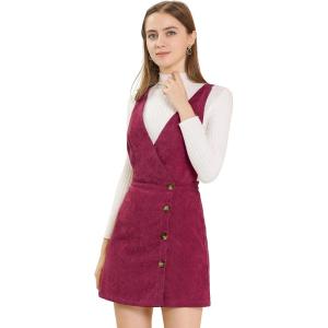 imageAllegra K Womens Corduroy Mini V Neck Vintage ALine Bib Christmas Overall Pinafore DressWine Red
