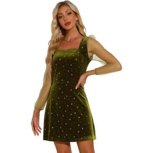 imageAllegra K Womens Halloween Mesh Sheer Sleeve Sparkly Party Glitter Star Metallic Velvet DressOlive Green