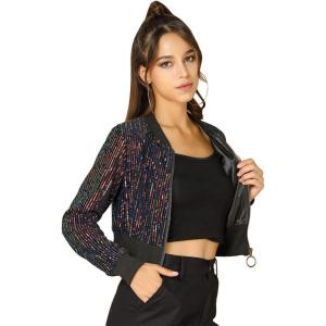 imageAllegra K Womens Halloween Sparkly Jackets 2024 Party Crop Sequin Bomber JacketBlackred